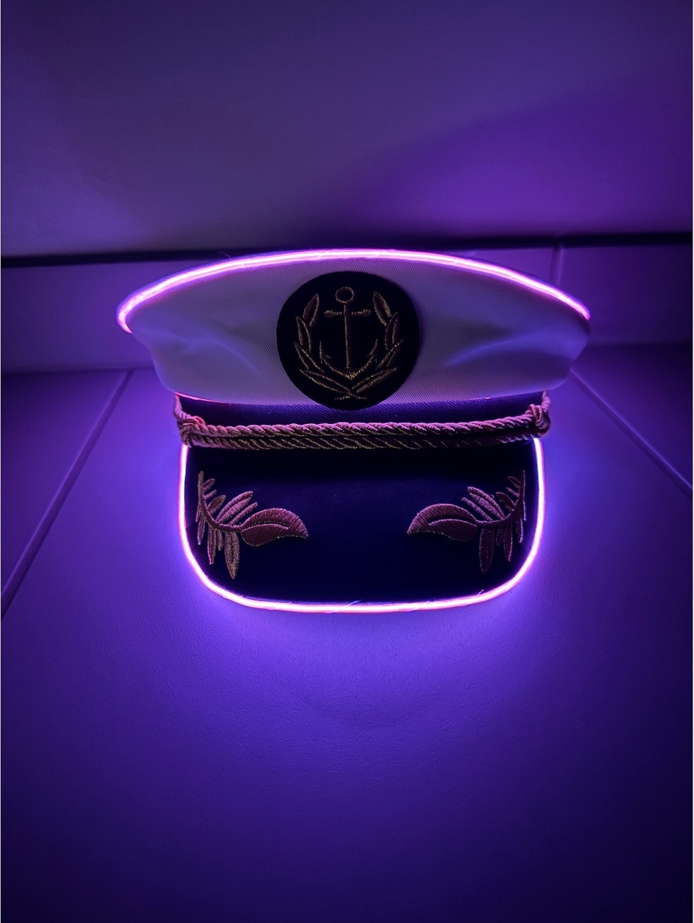 Nautical White Captain Hat Co. Glow-In-The-Dark Pink Trimmed Costume Hat